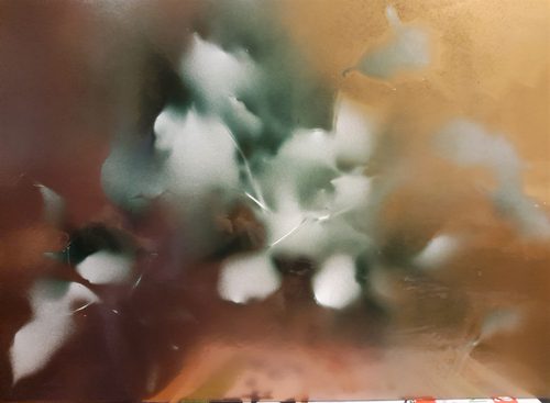 Pam, Holly & the Ivy, green, gold & bronze spray paint on foamboard .